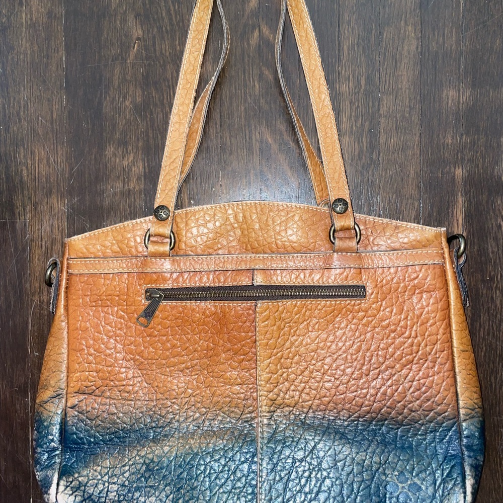 Vintage Patricia Nash Tan and Blue Leather Shoulder Bag